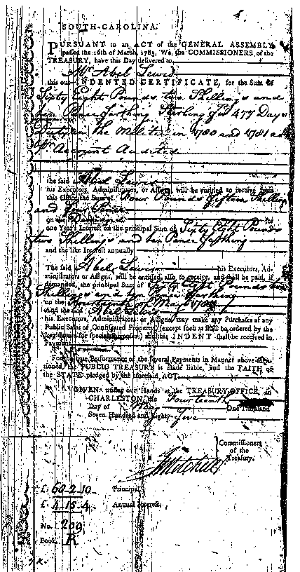 Abel Lewis Revolutionary War Document