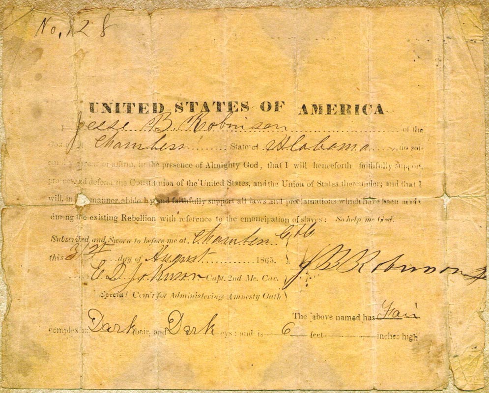 Jesse Berryman Robinson II Civil War Oath