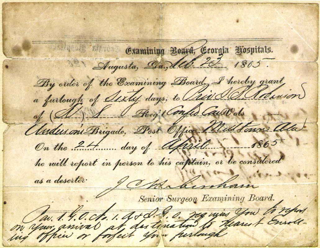 Jesse Berryman Robinson II Civil War Parole Papers