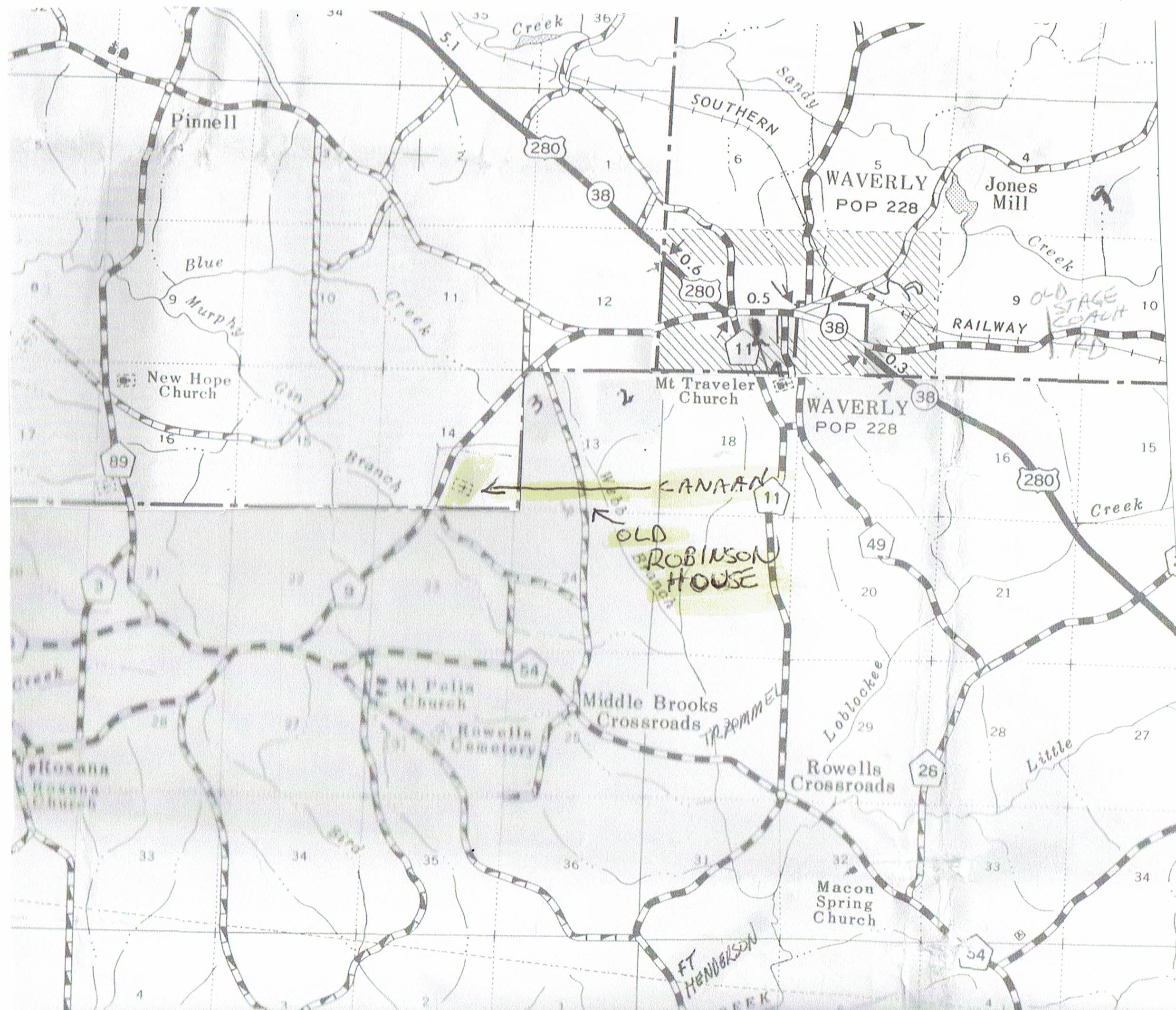 Map of Canaan Cemetery and old Robinson house